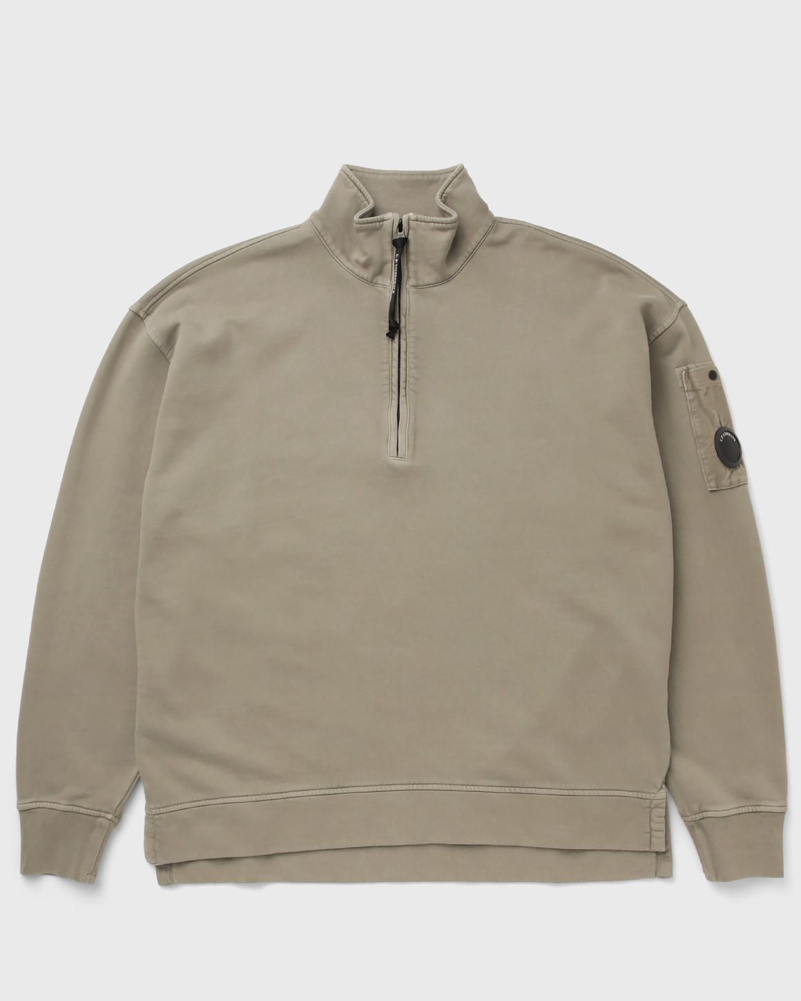 C.P. Company BRUSHED AND EMERIZED DIAGONAL FLEECE MIXED BOXY HALF ZIP LENS SWEATSHIRT