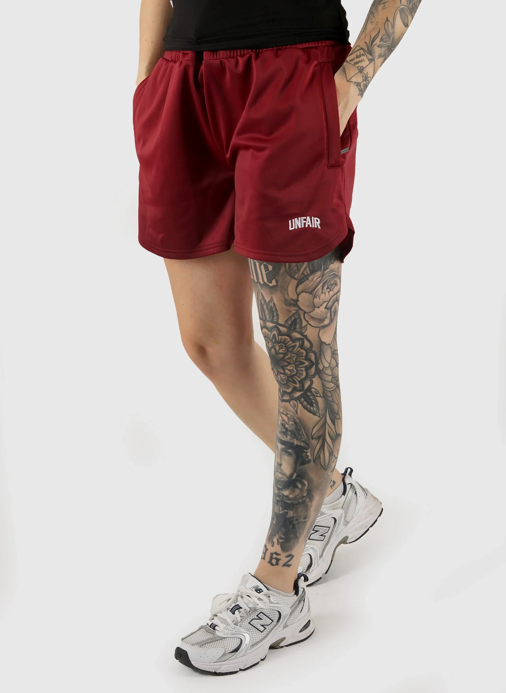 Unfair Womens Curved Shorts - Burgundy