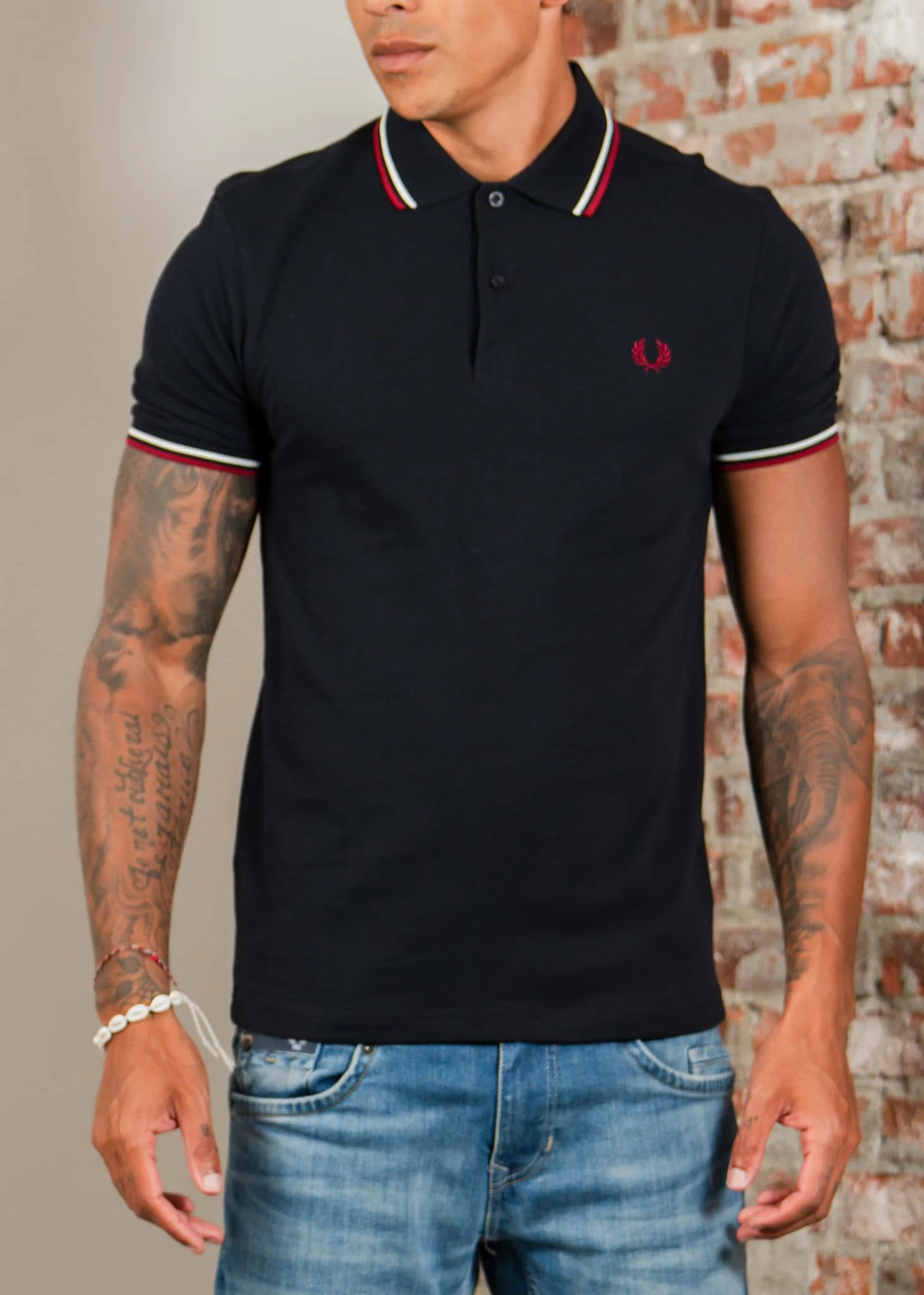 Twin tipped fred perry shirt - navy snow white burnt red