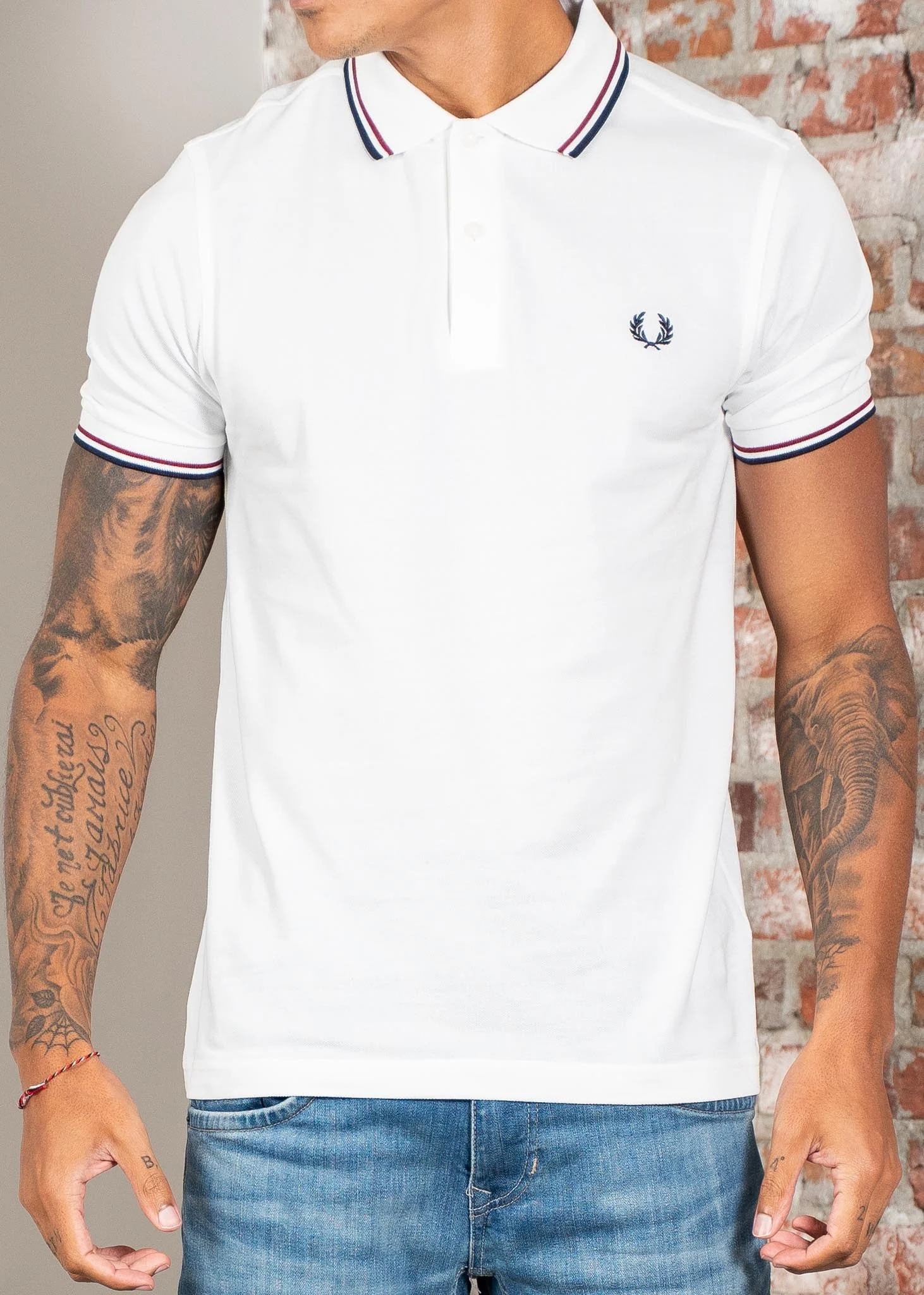 Twin tipped fred perry shirt - snow white burnt red navy