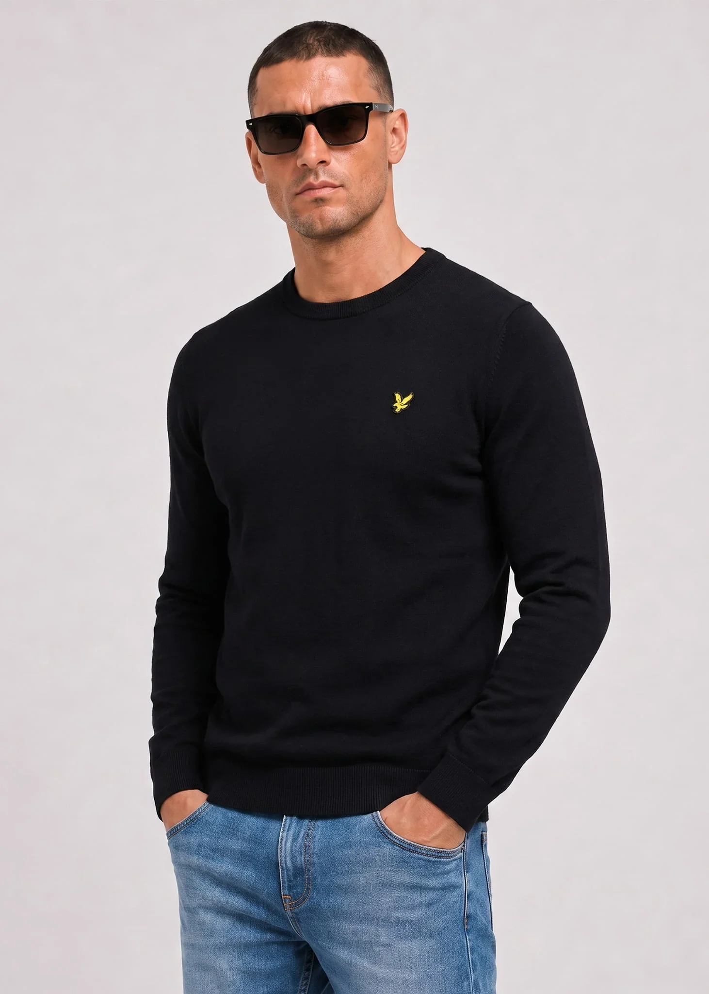 Cotton merino crew neck jumper - jet black