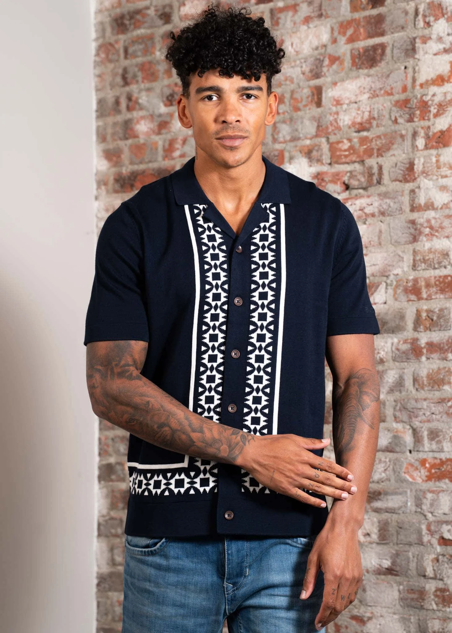 Border resort shirt - dark navy