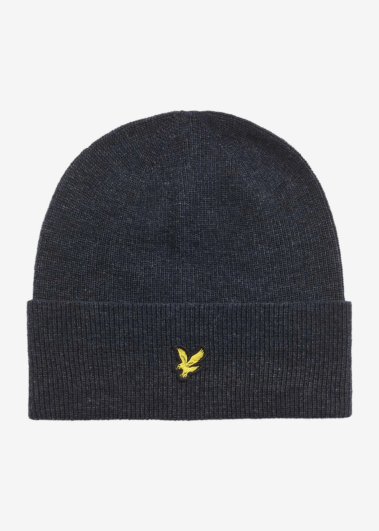 Lambswool blend ribbed beanie - dark navy marl