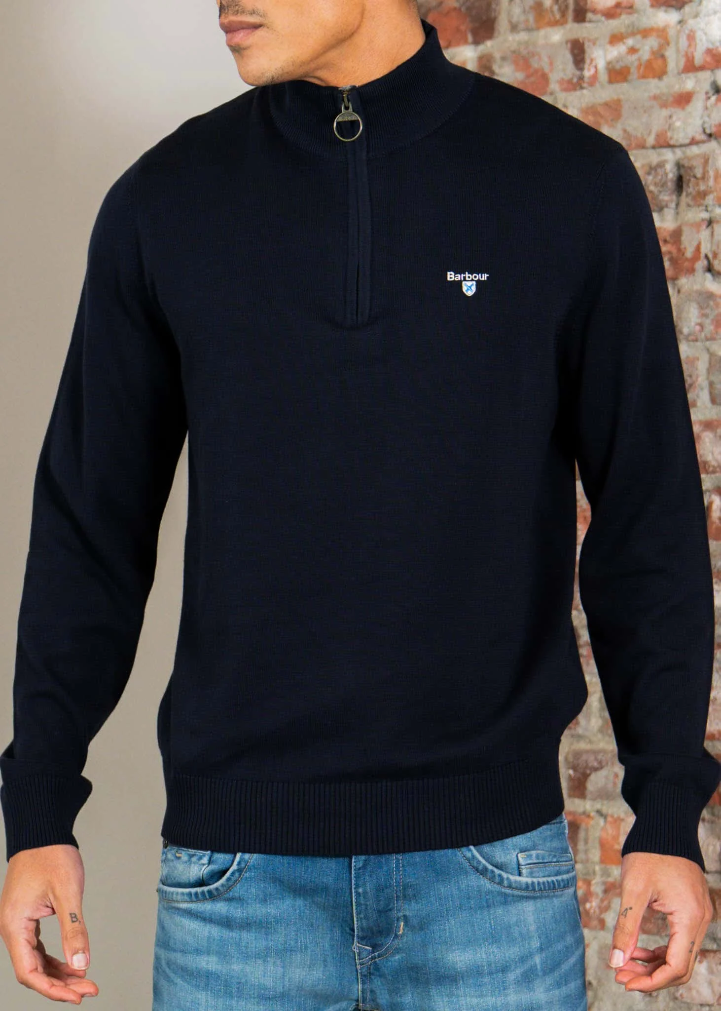 Barbour lingwood compact cotton half zip sweater - navy