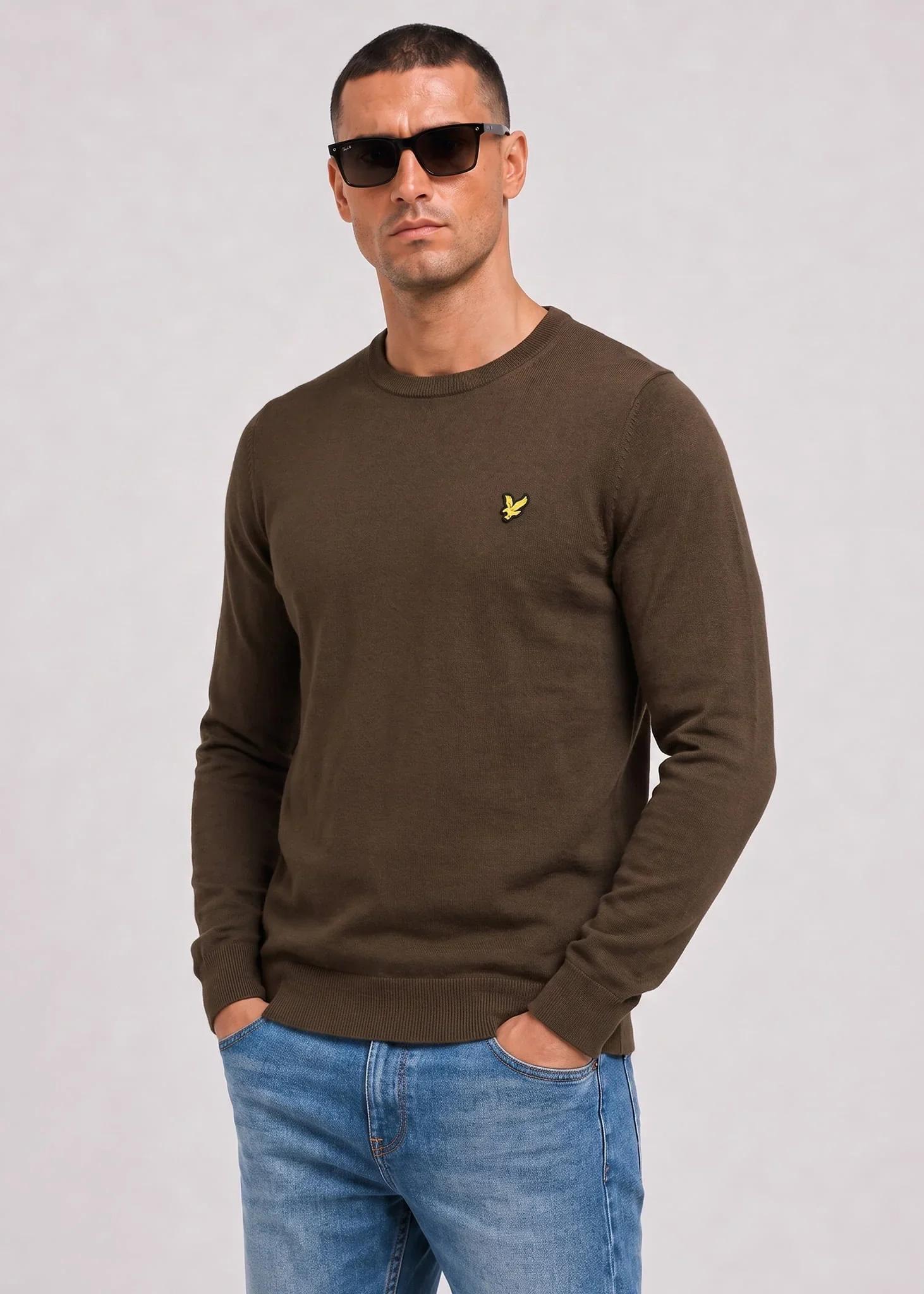 Cotton merino crew neck jumper - sepia brown