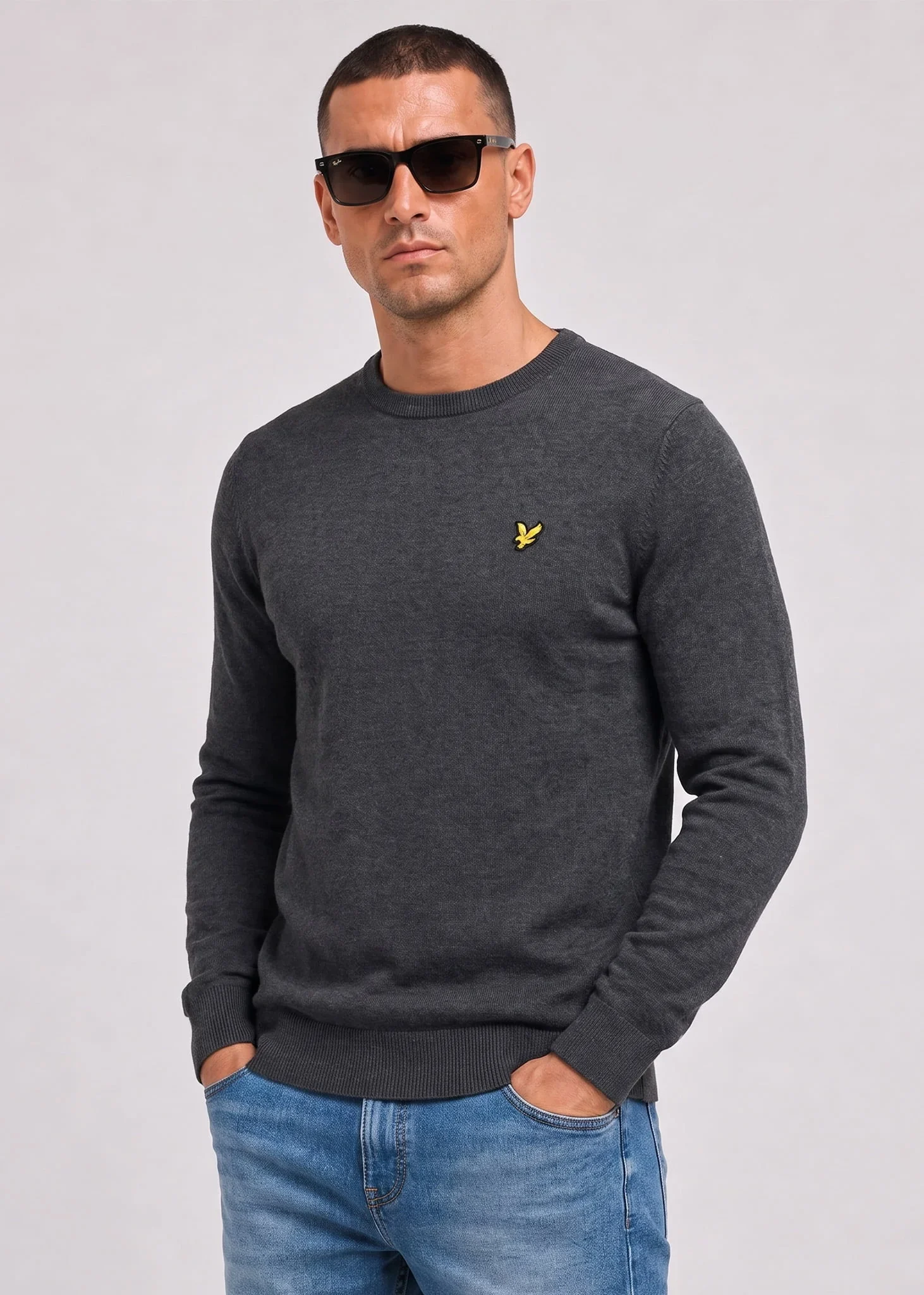 Cotton merino crew neck jumper - charcoal marl